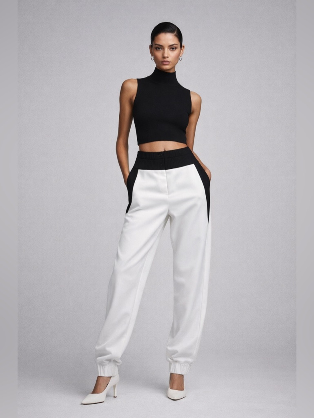 bebe Black and White Colorblock Track Joggers